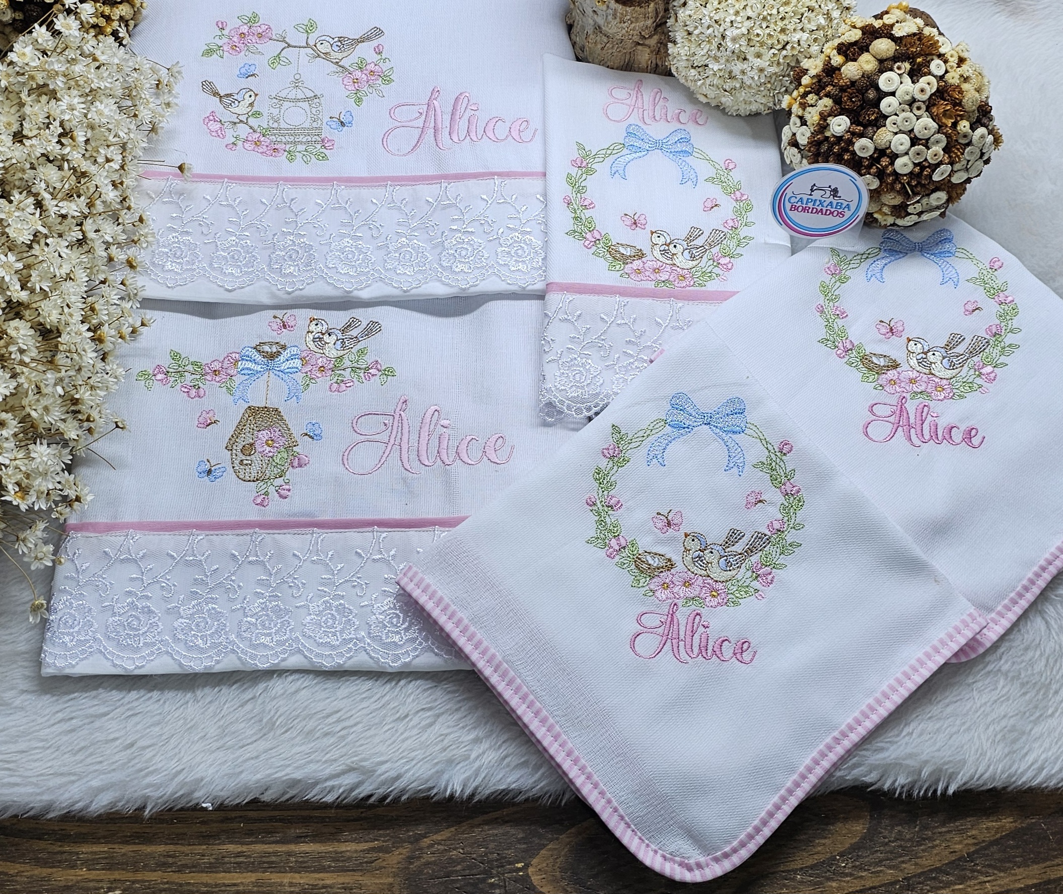 KIT 5 PEÇAS PERSONALIZADAS _ JARDIM COM LAÇO